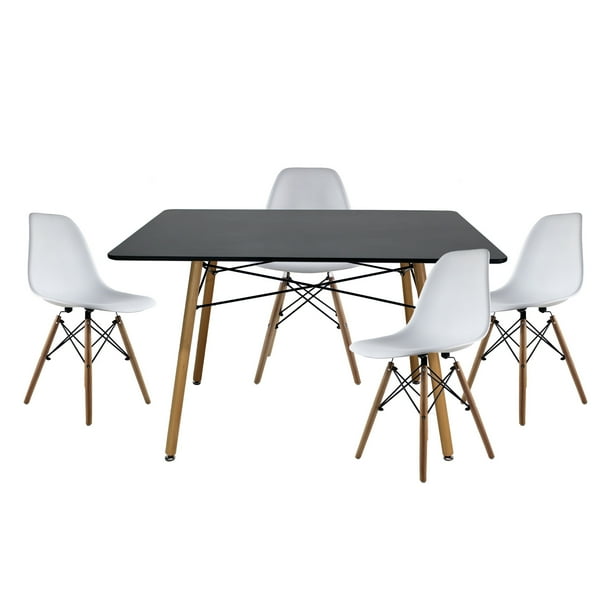 Set Comedor Oslo Mundo In Melamina 120cm Negro 4 sillas Eames Blanco Minimalista