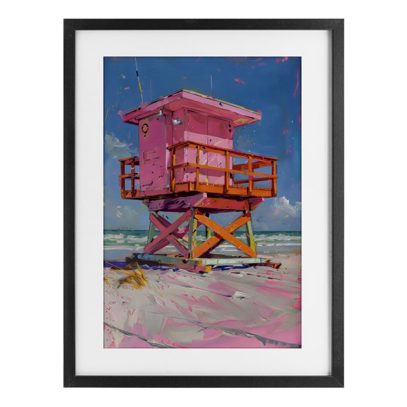 Stupell Industries Coastal Pink Abstract Lifeguard Station Black Framed Print Under Glass, 14 x 20, by LSR Design Studio
