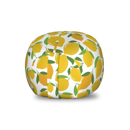 Lemons Storage Toy Bag Chair  Rhythmic Colorful Energetic Citrus Cartoon Print  Stuffed Animal Organizer Washable Bag  Small Size  Earth Yellow White Green  by Ambesonne
