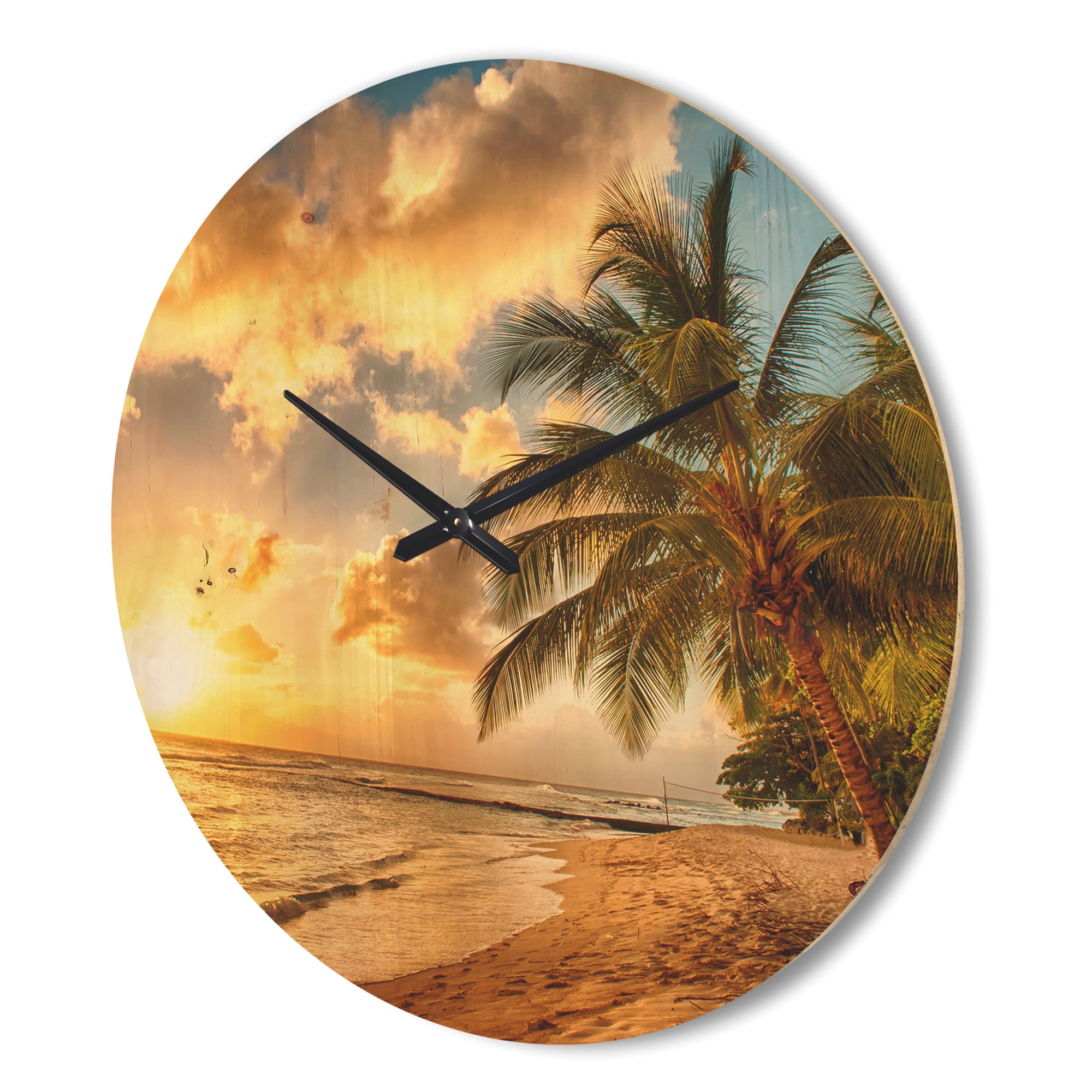 Designart 'Beautiful Beach of Island Barbados ' Modern Wood Wall Clock