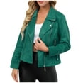 thumbnail image 2 of Women's Classic Notched Lapel Asymmetric Zip Motorcycle Faux Suede Leather Jacket, 2 of 7