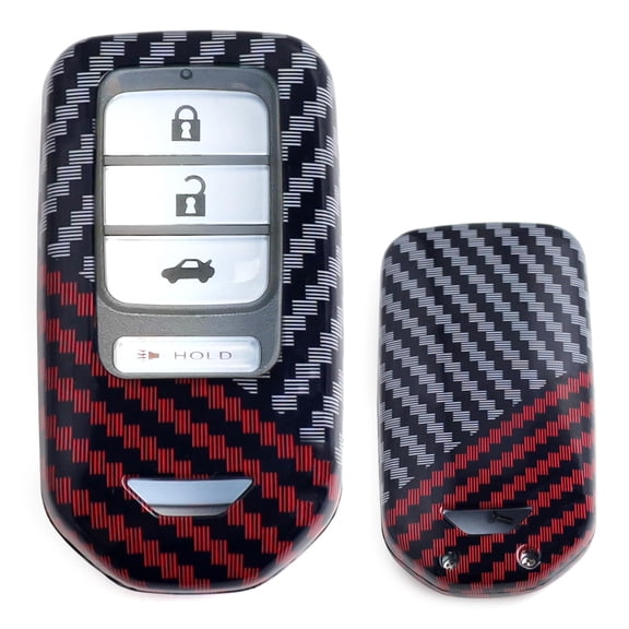Glossy Black/Red Mix Color Carbon Fiber Finish Hard Plastic Key Fob Case For Honda Accord Civic CRV HRV FIT Odyssey Ridgeline Insight, etc