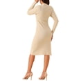thumbnail image 3 of Vestido de suéter midi de punto acanalado de ajuste ceñido de manga larga con escote cuadrado para mujer L color albaricoque, 3 of 5