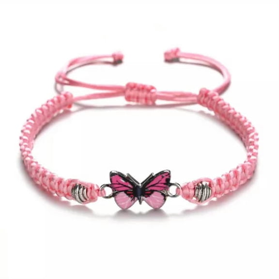 HOOUN Cute Butterfly Braided Bracelet Retro Bohemian Hand Jewelry Gift For Women Girls-19#Pink