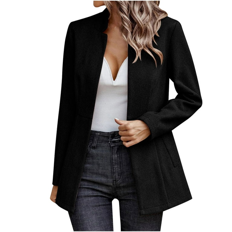 Olyvenn Stylish Women's Casual Blazer Jackets Suit Long Sleeve Open Front  With Button Pockets For Business Office Work Office Jacket Suit Business  Hoodless Scuba Blazer Gray 4 
