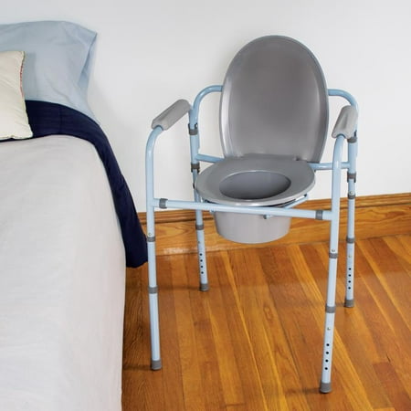 Carex 3-in-1 Adjustable Bedside Commode Chair with Commode Bucket, 1 oz Capacity, 300 lb Limit