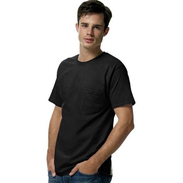 Hanes TAGLESS Men`s Pocket T-Shirt, M, Black