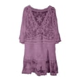 thumbnail image 4 of Swimsuit Coverup for Women Boho Lace Half Sleeve V Neck Loose Flowy Mini Dress Beach Cover Up Bathing Suit Dress, 4 of 4