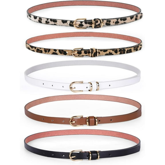 Women's Skinny PU Leather Belt Solid Color Fashion Thin Waist Belt with Gold Buckle for Jeans Pants 1/2 Width