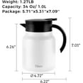 thumbnail image 2 of Tiken 34 Oz Thermal Coffee Carafes For Keeping Hot, Double Wall Stainless Steel Insulated Coffee Carafe, 1 Liter Beverage Pitcher (White), 2 of 7