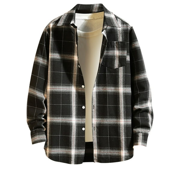 XWSHYW Men Clothes Mens Fashion Casual Sports Plaid Long-Sleeved Lapel No-Hat Casual Coat/Jacket