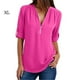 thumbnail image 1 of Qarigey - Camisa de manga corta con cuello en V para mujer con cremallera decorativa Prendas para la parte del cuerpo Rosa roja SG, 1 of 2