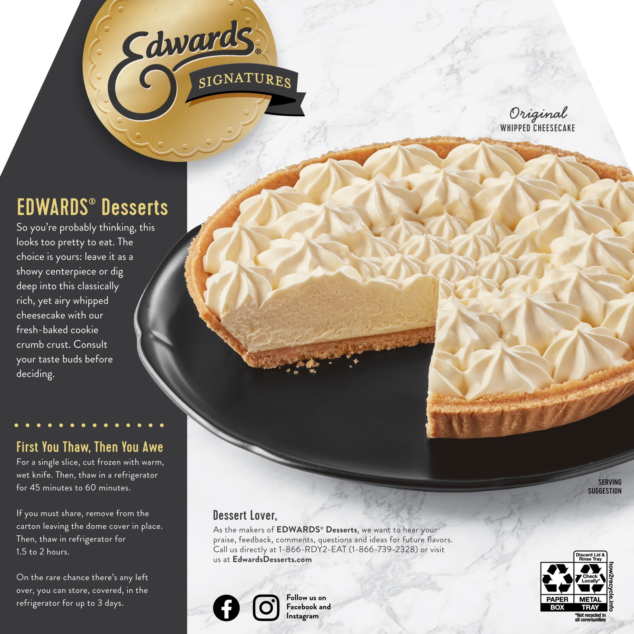 Edwards Signature Desserts Frozen Original Whipped Cheesecake, 24.0 oz