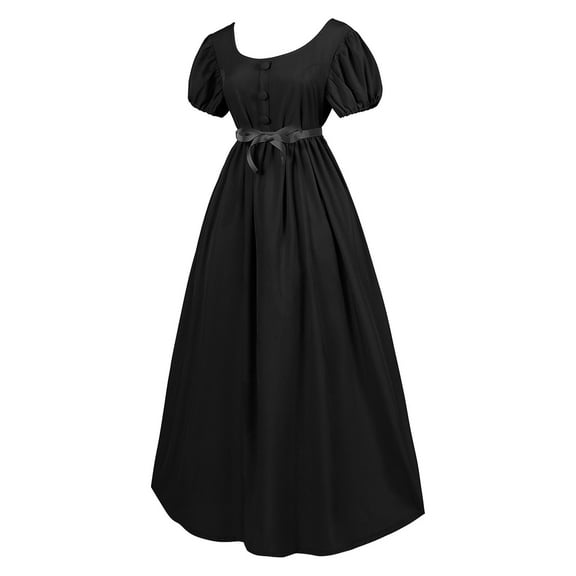 fheaev Halloween Medieval Dress For Women Short Sleeve Round Neck Dress Cold Shoulder Ladies Dress Button Bow Elastic Waist Court Style Dress Halloween Party Masquerade Costumes
