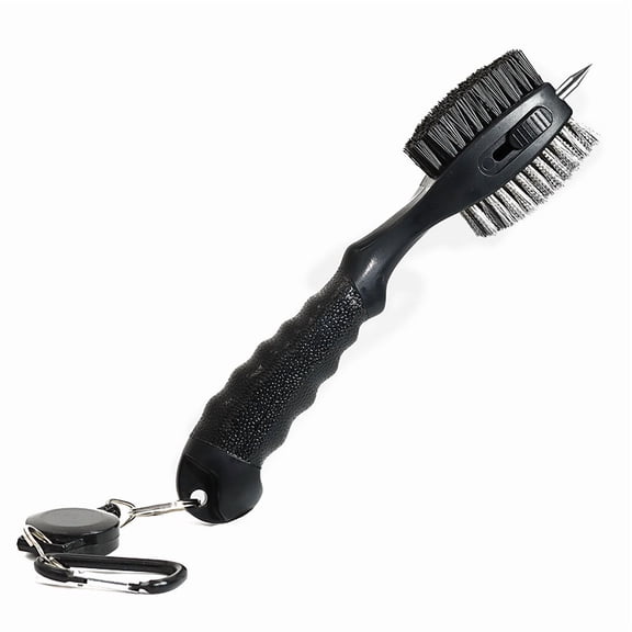 Golf Club Cleaning Brush with Retractable Groove Cleaner, Dual Sided Oversized Wire & Nylon Brush Heads, 2ft Retractable Zipline Carabiner, Non-Slip Rubber Grip Golf Accessory