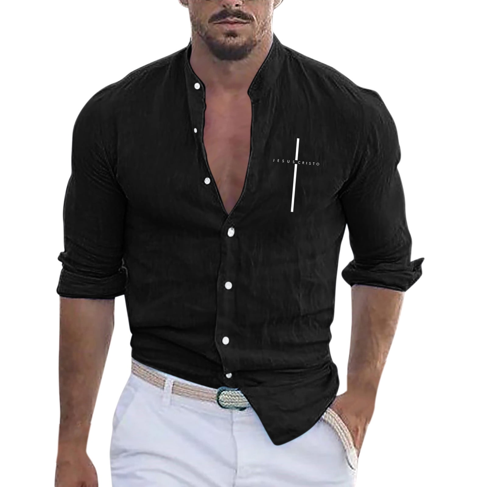 HSMQHJWE Mens White Button Down Pack Of Shirts Men Men Printing Casual