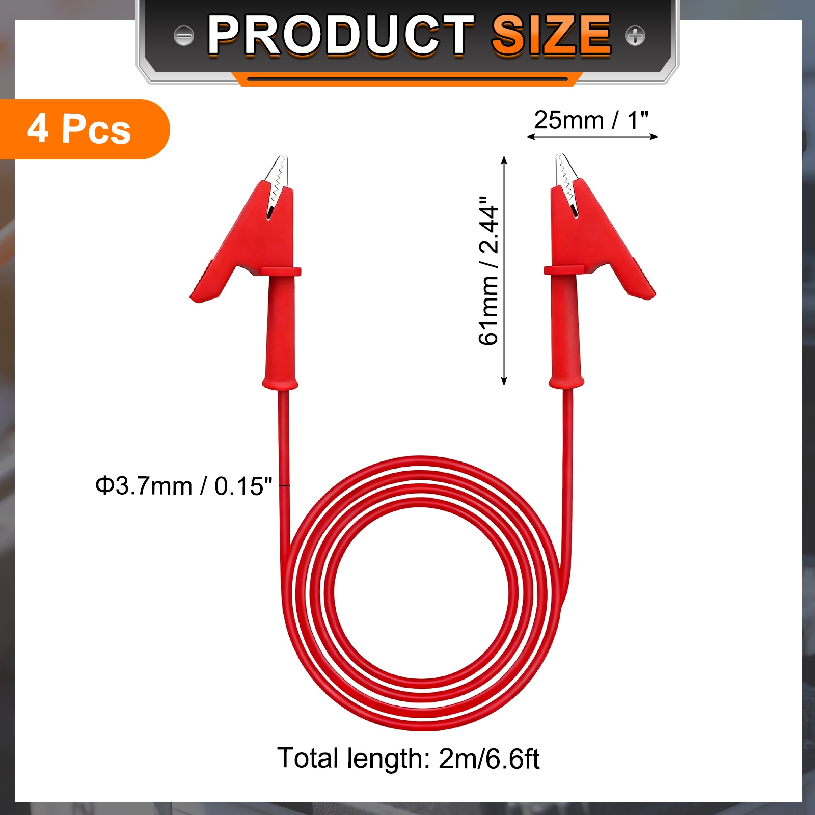 Uxcell 4pcs 6.56ft Alligator Clip Test Leads, 15A Dual Alligator Clips with Wires for Multimeter Jumper Wire Industry Car Battery, Red