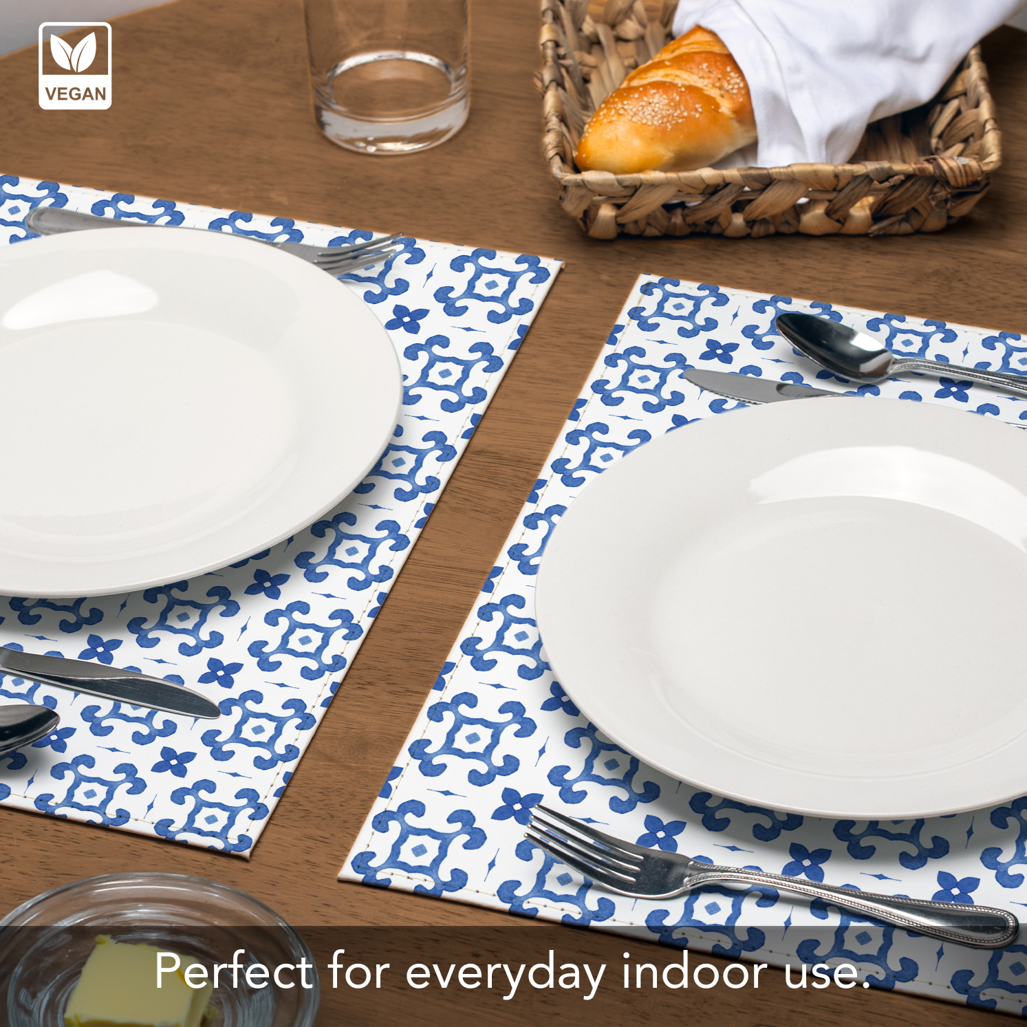 Luxurious Le Jardin Vegan Leather Placemats 4 Pack Look and Feel of Genuine Leather Infused with Copper