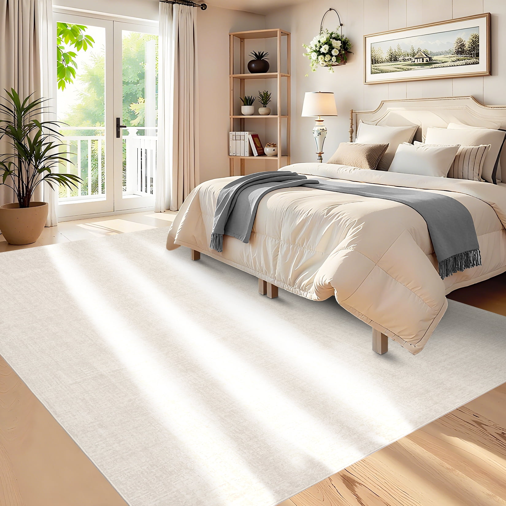 Garvee 5'x7' Solid Area Rug Neutral Modern Abstract Rugs, Washable Rugs Low Pile Soft Carpet Non Slip Indoor Mat for Living Room Bedroom Home Office Decor, Beige Gray