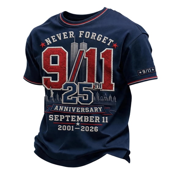 9/11 25th Anniversary Commemorative T-Shirt for Men Crew Neck Short Sleeve T-Shirt Vintage 911 Memorial 25th Anniversary Tee Tops