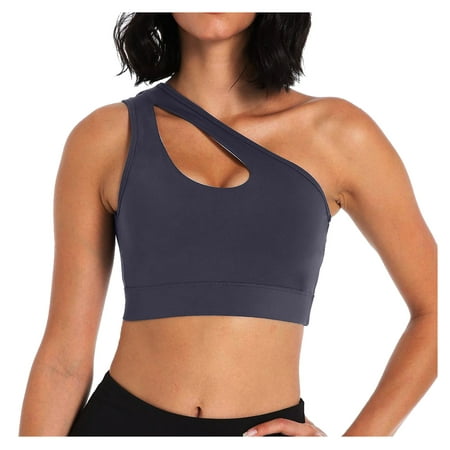 

Lingerie for Women One-Shoulder Plus Size Exercise Shake-Proof Yoga Bra Underwear Gray