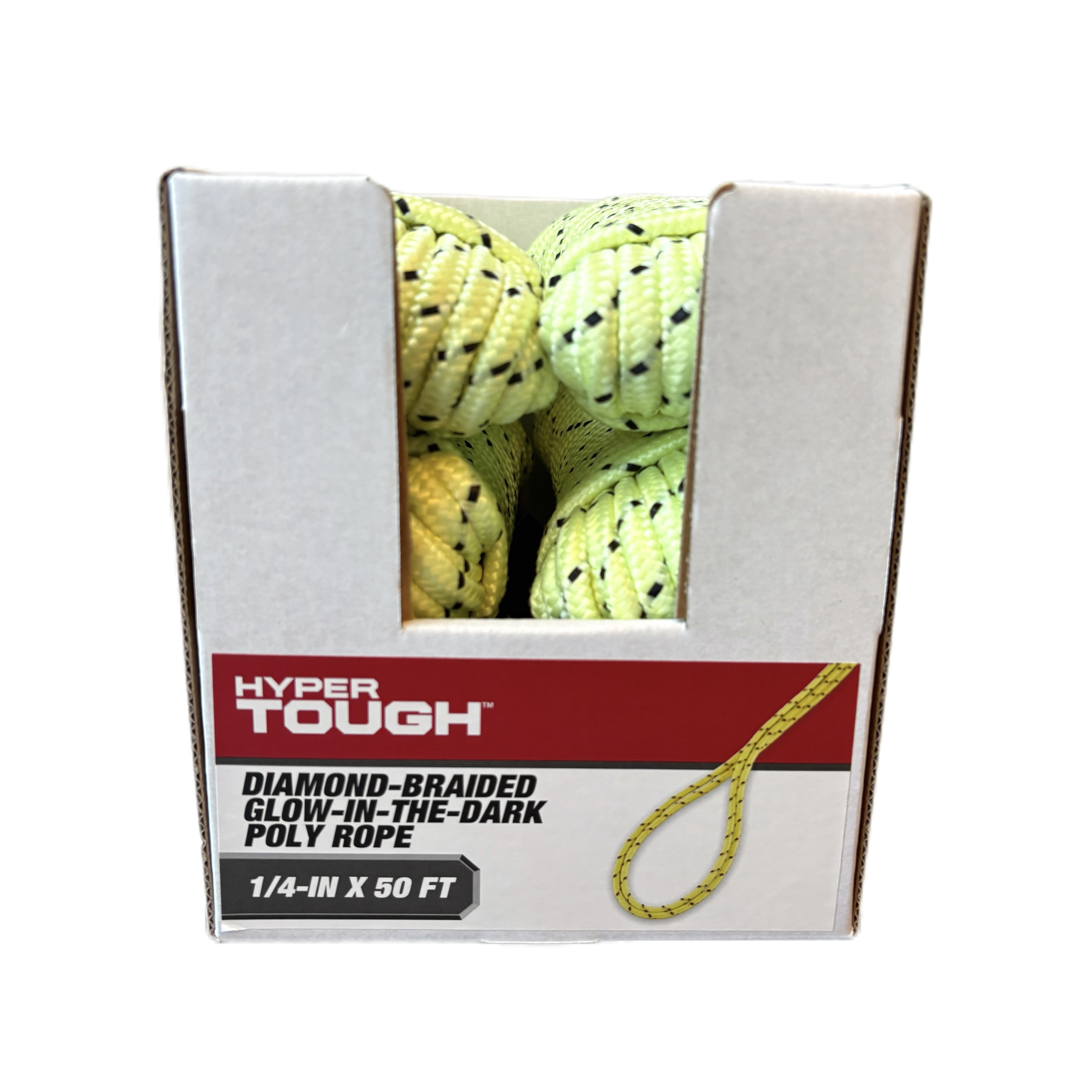 Hyper Tough Glow-in-the-Dark Polypropylene Diamond-Braid Rope, 1/4 in x 50 ft