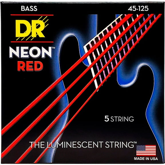 DR Strings Hi-Def NEON Red Coated Medium 5-String (45-125) Bass Guitar Strings