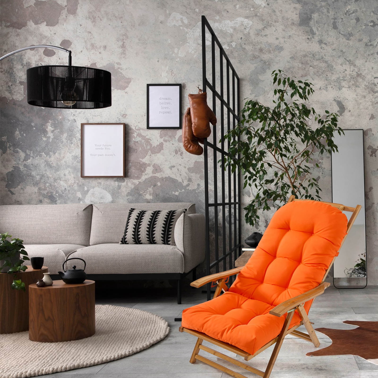 yulier Rocking Chair Cushion, Outdoor High Back Chair Cushion with Ties, Indoor Seat/Back Chair Cushion, Thickened Tufted Chair Pad Replacement Cushion, Patio Furniture Cushion, 19.69" x 43.3"