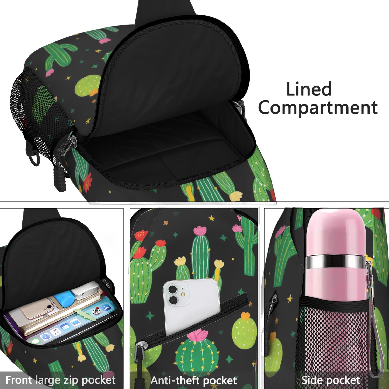Sling Bag Cactus Hiking Daypack Crossbody Travel Bag Hiking Bag for Men Women