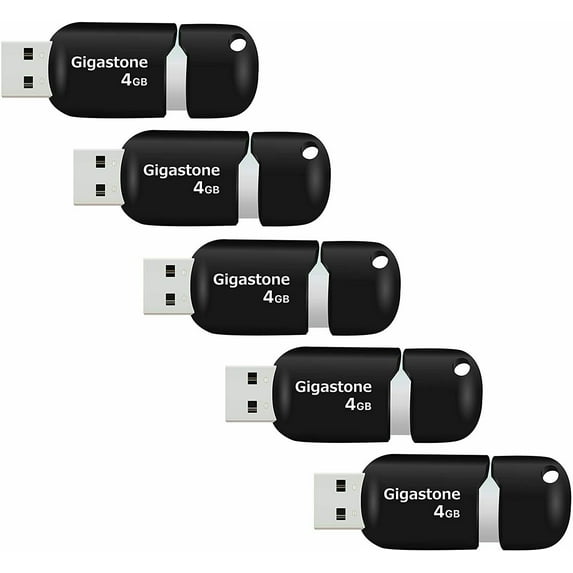 Gigastone V10 4GB USB 2.0 Flash Drive, Capless Retractable Design Pen Drive, Black and Silver, 5 Pack (5x4GB)