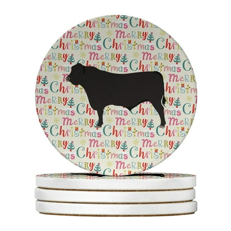 

Black Angus Cow Christmas Large Sandstone Coasters Pack of 4 4 in x 4 in