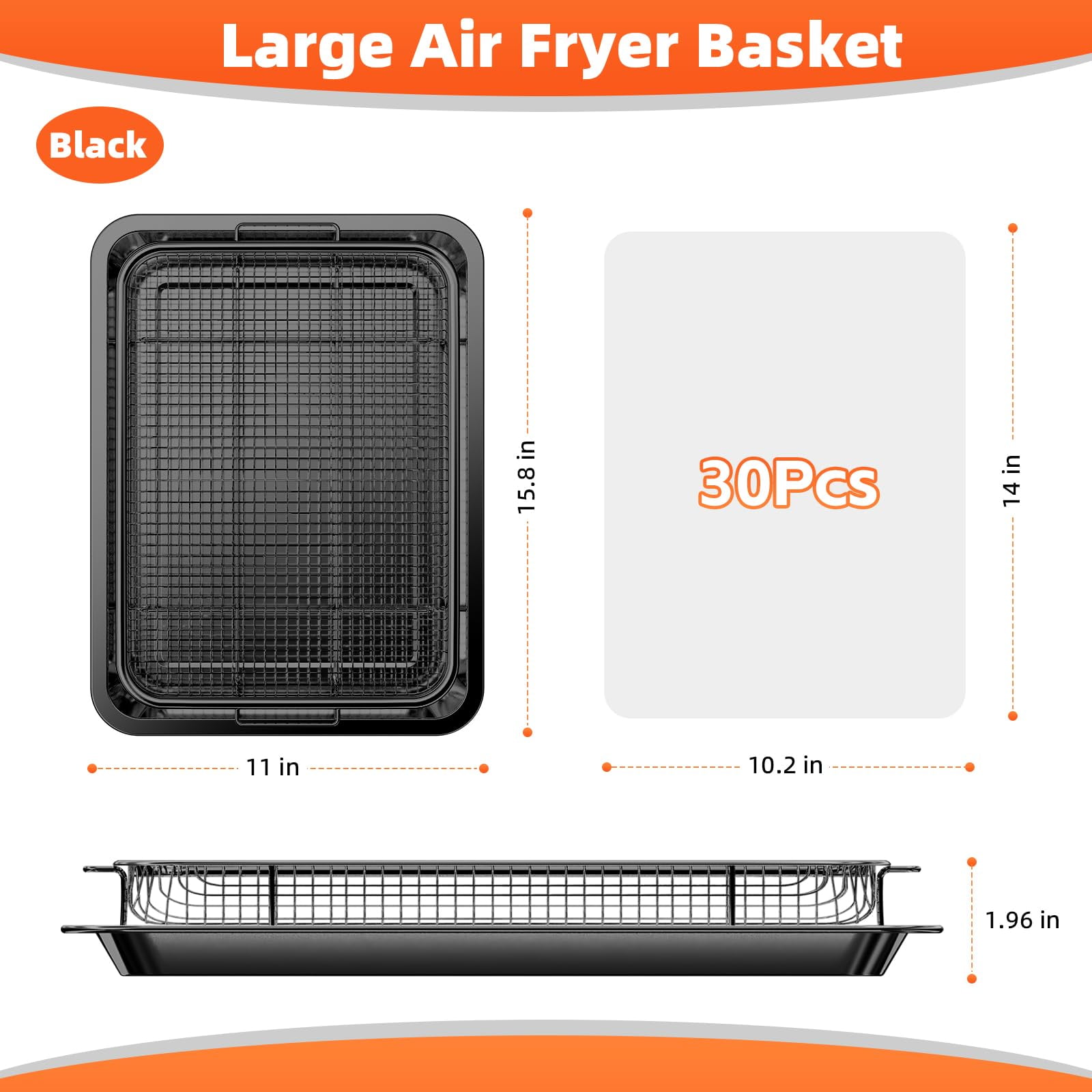 Air Fryer Basket for Oven,Oven Air Fryer Basket and Tray with 30 PCS Parchment Papers,2 Set Stainless Steel Air Fryer Pan and Crisper Tray for Baking Grilling XL(18.8" x 12.8" inch)
