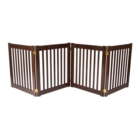 27" Highlander - 4 Panel Free Standing Wood Pet Gate - Mahogany