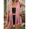 thumbnail image 3 of Rdhnmea Women Sleeveless Faux Suede Fringe Vest Rivets Leather Western Boho Tassel Jacket Open Front Hippie Cardigan Trendy Streetwear, 3 of 8