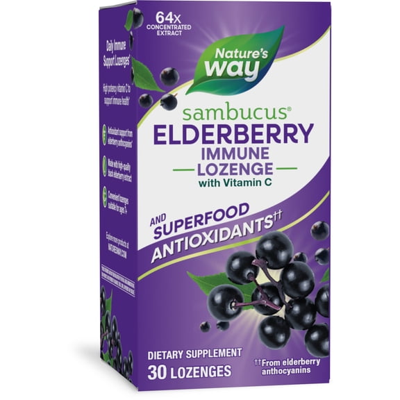 Nature's Way Sambucus Immune Lozenges, Vitamin C, Black Elderberry Extract, Immune Support*, 30ct