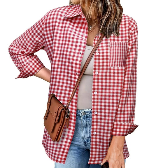 Fall Clothes for Women 2024 Fashion Plaid Lapel Vintage Shacket Fall Lightweight Shirt Jacket Outerwear RD1 S