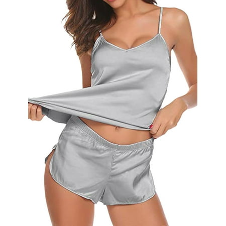 

UKAP Sexy Pajamas for Women Satin Sleepwear Camisole Shorts Pjs Nightwear 2 Pieces Nightgown Lingerie Set
