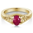thumbnail image 2 of Gem Stone King 0.60 Ct Oval Red Ruby 18K Yellow Gold Plated Silver Ring (Size 5), 2 of 3