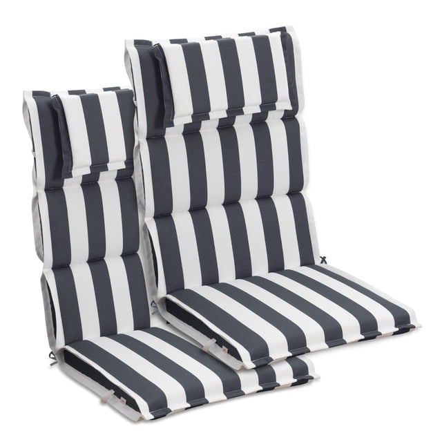 Aoodor High Back Patio Chair Cushions Set of 2, 47 x 21 x 2.4 Inch Outdoor Seat Cushions with Headrest for Dining Chairs, Rocking Chairs, Adirondack Chairs, Grey Stripe