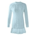thumbnail image 2 of Letdown Sweater Dress Cable Knit Sweater Dress Crewneck Long Sleeve Pleated Mini Dress Twofer Style Patchwork Dress BU2, S, 2 of 4