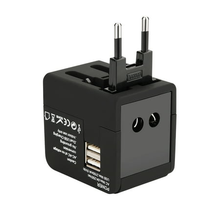 International Travel Power Adapters AGPtek Universal Travel Adapter, International All in One Power Plug Adapter for US EU UK AUS Europe, Dual USB Ports ()