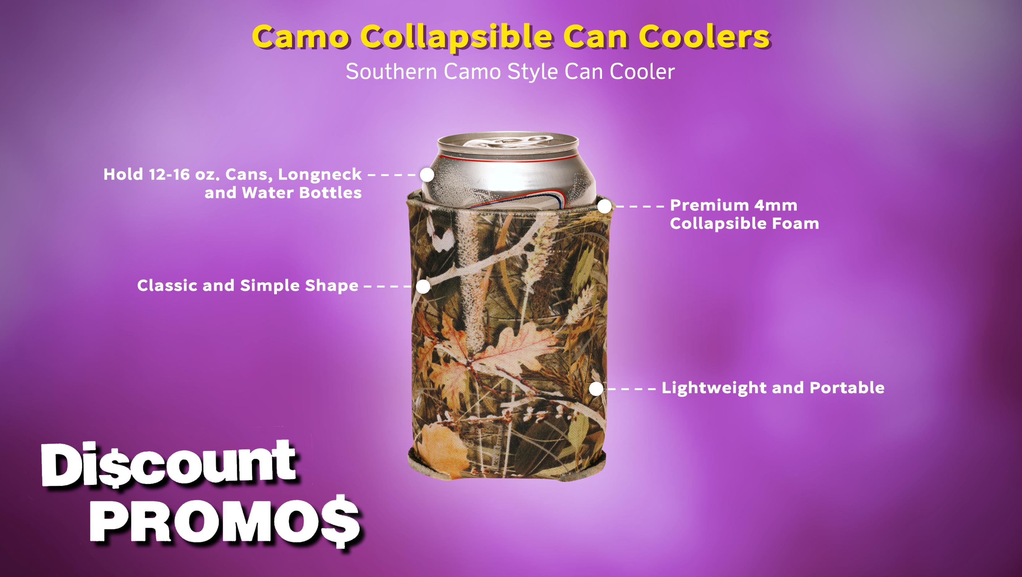 10 Camo Collapsible Can Coolers Pack - PU Foam, 12-16 oz. Cans - Camo