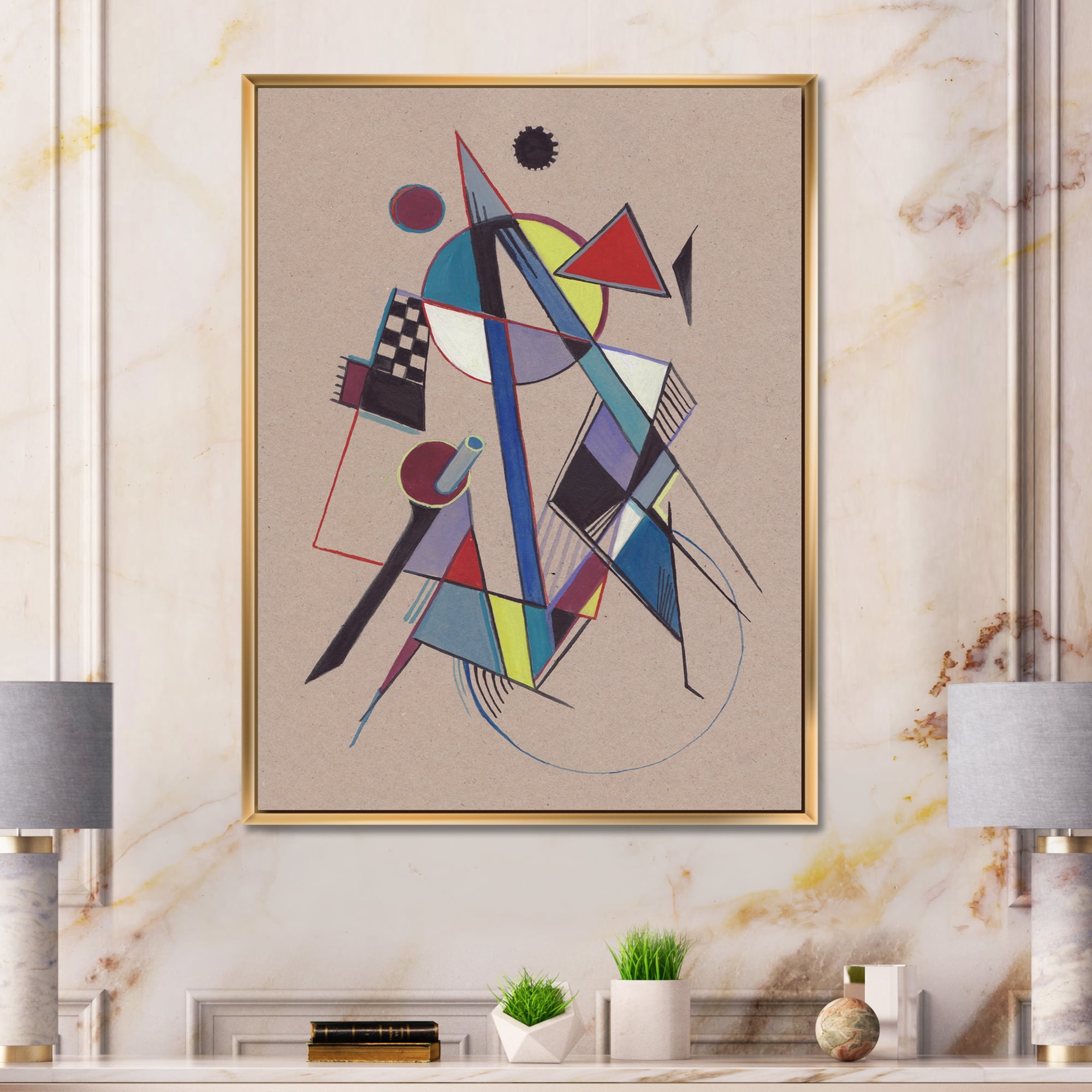 Designart 'Abstract Compositions Of Colored Geometric III' Modern Framed Canvas Wall Art Print