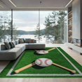 thumbnail image 2 of ODIKA 8'x10' Washable Area Rug Baseball Field Sport Design With Crossed Bats Ball And Stitched Seam Accents for Dining Room, Large Office, Lounge, Non-Slip Chair-Friendly Mat, 2 of 7