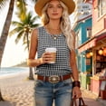 thumbnail image 5 of VEKDONE Plaid Tank Tops for Women Summer Cotton Sleeveless Crewneck Tanks Summer Lightweight Breathable Going Out Vest Casual Loose Fit Vests Black S, 5 of 9