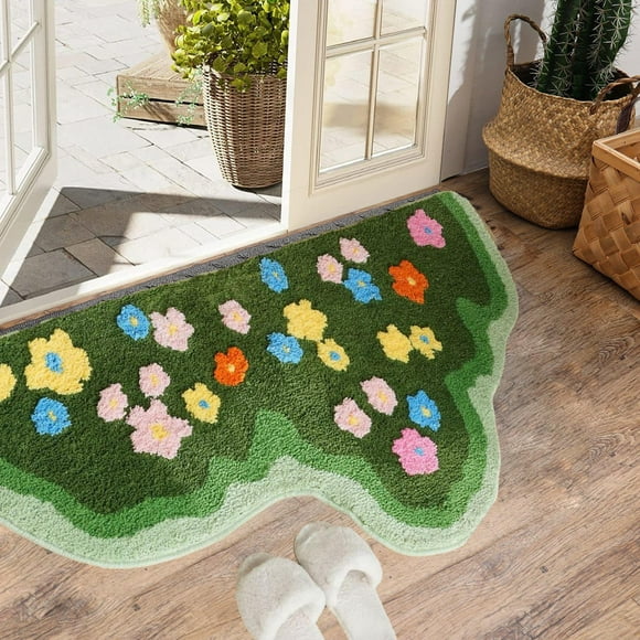 Alfombra de suelo, alfombra de guardarropa estética moderna y resistente a la suciedad, alfombra de área Irregular, alfombra de plantas y flores para