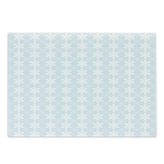 Floral Cutting Board, Geometric Design Vertical Flowers Pattern on Blue Background Art, Decorative Tempered Glass Cutting and Serving Board, Large Size, Pale Blue White, by Ambesonne