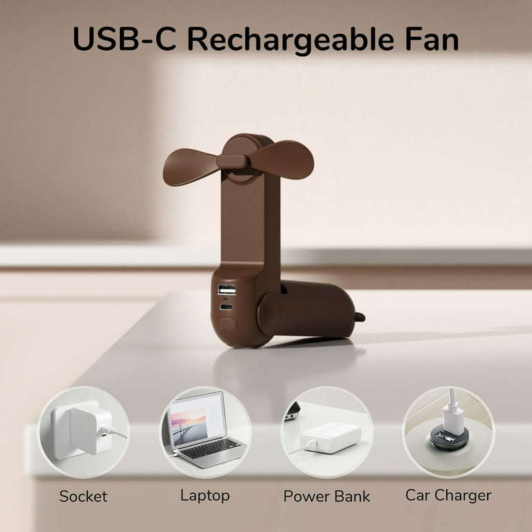 ZEEFO MINI HAND Held Fan,Portable Foldable USB Fans with Smart Led
