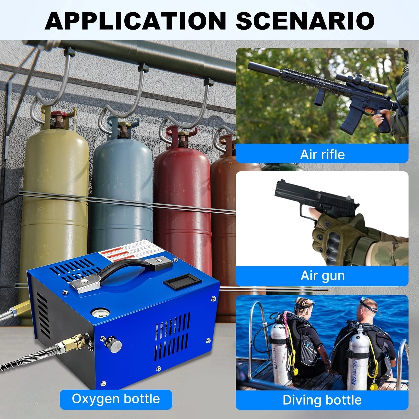 iMeshbean PCP Air Compressor, 4500PSI Portable PCP Compressor, 12V DC/110V 220V AC, PCP Manual-stop, w/Built-in Fan, for Paintball, Scuba Bottle