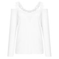 thumbnail image 4 of XFLWAM Women's Casual Cold Shoulder Tops V-Neck Lace Hollowed Out Long Sleeve Shirts Loose Comfy Tees White S, 4 of 6